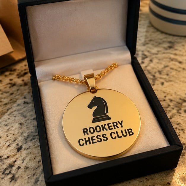 Customer photo of a custom award pendant in a gift box
