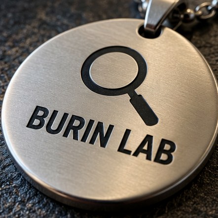 Engraved lettering detail on a metal pendant